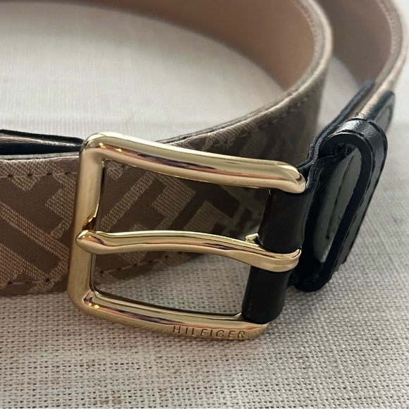 Tommy Hilfiger Belt Womens Size Large 1.25" Wide Beige Gold Tone Buckle - Picture 2 of 8